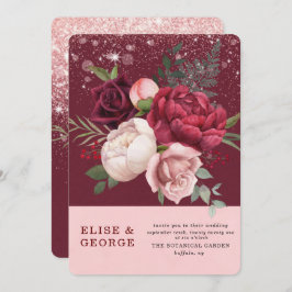 Luxury Burgundy Blush Pink Peony Glitter Weddensch Kaart