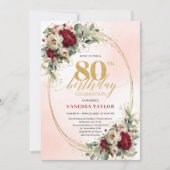 Luxury Burgundy Bohemian Floral 80th Birthday  Kaart (Voorkant)