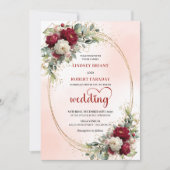 Luxury Burgundy Boho Floral Wedding Gold Invitatio Kaart (Voorkant)