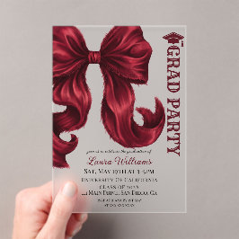 Luxury Burgundy Bow Graduation Acryl Uitnodigingen