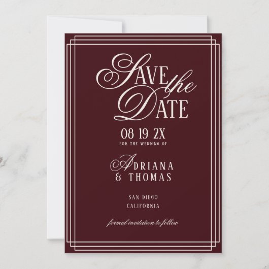 Luxury Burgundy Calligraphy Wedding Save The Date (Voorkant)