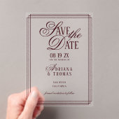 Luxury Burgundy Calligraphy Wedding Save The Date Acryl Uitnodigingen (Insitu (Draagbaar))