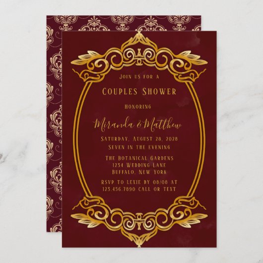 Luxury Burgundy en Gold Royal Couples Shower Kaart (Voorkant / Achterkant)