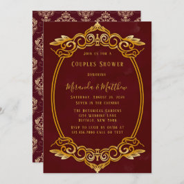 Luxury Burgundy en Gold Royal Couples Shower Kaart