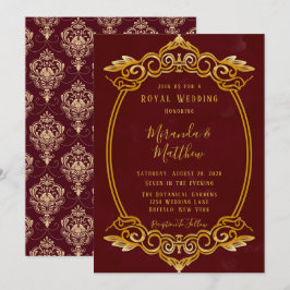 Luxury Burgundy en Gold Royal Wedding Invitation Kaart