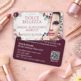 Luxury Burgundy Floral Bridal Makeup Artist Visitekaartje