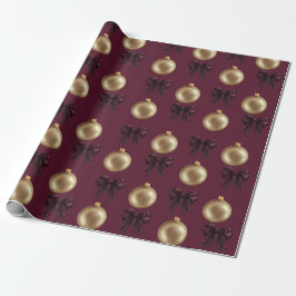 Luxury Burgundy & Gold Baubles & Bows Cadeaupapier