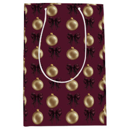 Luxury Burgundy & Gold Baubles & Bows Medium Cadeauzakje
