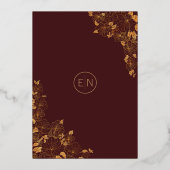 Luxury Burgundy & Gold Birds Floral Pattern Folie Uitnodiging (Achterkant)