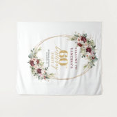 Luxury Burgundy Gold Floral 60th Birthday Banner Wandkleed (Voorkant (horizontaal))