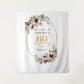 Luxury Burgundy Gold Floral 60th Birthday Banner Wandkleed (Voorkant)