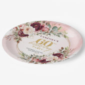 Luxury Burgundy Gold Floral 60th Birthday Boho  Papieren Bordje (Gekanteld)