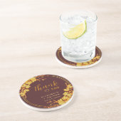 Luxury Burgundy Gold Floral Weddenschap Hartelijk  Zandsteen Onderzetter (Zijkant)