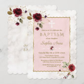 Luxury Burgundy Gold Flowers Marble Baptisme Kaart (Voorkant / Achterkant)