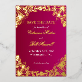 Luxury Burgundy Gold Foil Save The Date Card Folie Uitnodiging