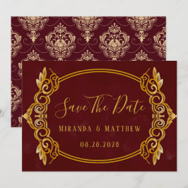 Luxury Burgundy & Gold Royal Save the Date Cards Kaart