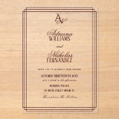 Luxury Burgundy Monogram Wedding Acryl Uitnodigingen (Voorkant)