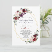 Luxury Burgundy Plum Blush Flowers Gold Wedding Kaart (Staand voorkant)