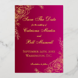 Luxury Burgundy Red and Gold Save The Date Card Folie Uitnodiging