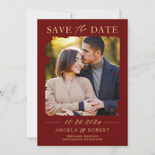Luxury Burgundy Red Gold Brush Stroke Photo Lijst Save The Date