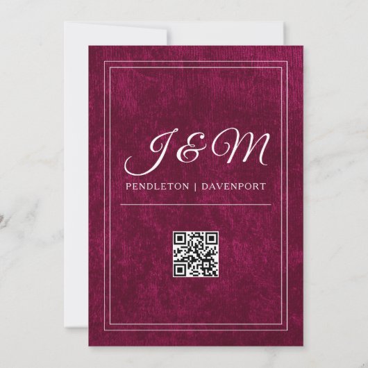 Luxury Burgundy Velvet White Monogram QR code Kaart (Achterkant)