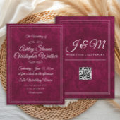 Luxury Burgundy Velvet White Monogram QR code Kaart