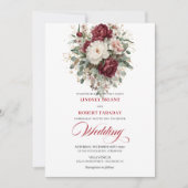 Luxury Burgundy White Floral Eucalyptus Wedding  Kaart (Voorkant)