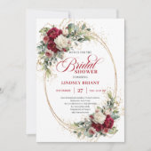 Luxury Burgundy White Floral Gold Shower Kaart (Voorkant)