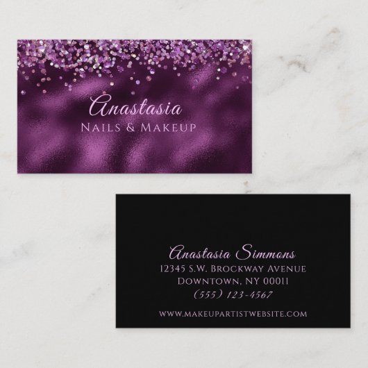 Luxury Burgundy Wine Glitter Makeup Artist Visitekaartje (Voorkant / Achterkant)