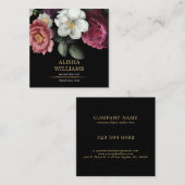 Luxury Business Floral Black Gold Vierkante Visitekaartje (Voorkant / Achterkant)