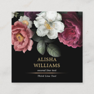 Luxury Business Floral Black Gold Vierkante Visitekaartje