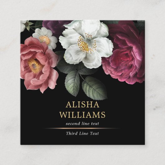 Luxury Business Floral Black Gold Vierkante Visitekaartje (Voorkant)