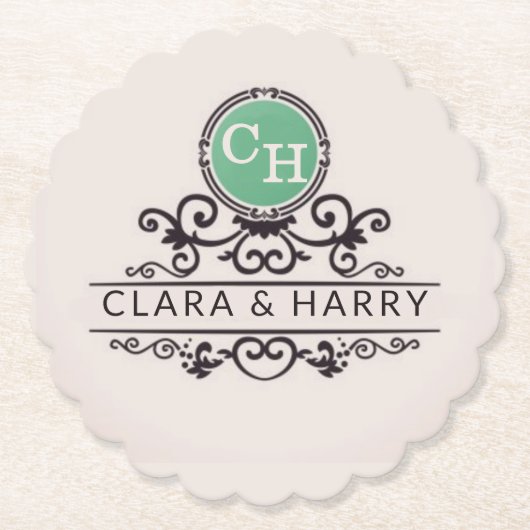 Luxury Calligraphic Elegant Monogram Minimal Kartonnen Onderzetters (Voorkant)