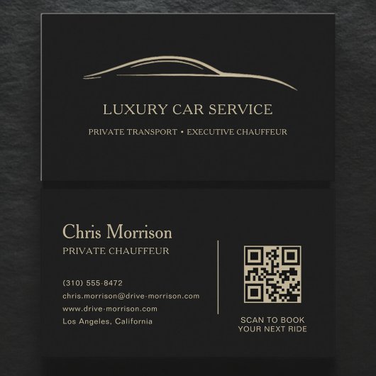 Luxury Car Service QR Code Black & Gold Visitekaartje