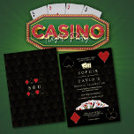 Luxury Casino Vegas Poker Wedding Kaart<br><div class="desc">Uniek casino Royale en geweldig ontwerp voor de kaart. Hij is voorzien van een kunstdecostijl, Roaring 1920's oude Hollywood, een paar luiers, kaartpakken, speelkaarten. Er wordt een speciale formulering gebruikt zoals in pokerspel. Op de achterkant van het gouden kunstdecopatroon, initialen en speelkaartjes. Gebruik het gereedschap Personaliseren om je gegevens toe...</div>