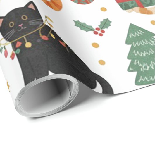 Luxury Cat Christmas Wrapping Paper Festive Feline Cadeaupapier (Rol Hoek)