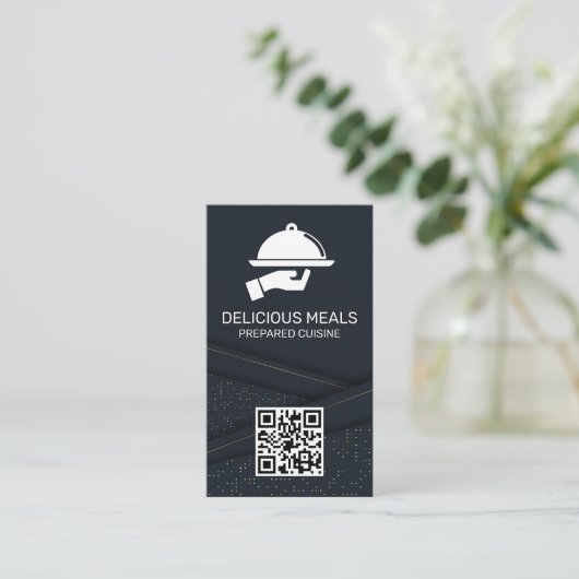 Luxury Catering Service | Abstract Paneel | QR Cod Visitekaartje (Staand voorkant)