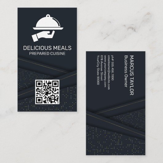 Luxury Catering Service | Abstract Paneel | QR Cod Visitekaartje (Voorkant / Achterkant)