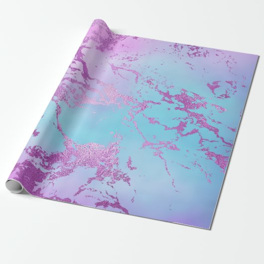 Luxury Celestial Blue Pink Paarse Marble Cadeaupapier (Uitgerold)