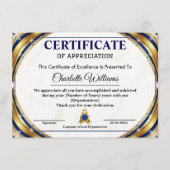 Luxury Certificate of Appreciation Award Template Informatiekaartje (Voorkant)