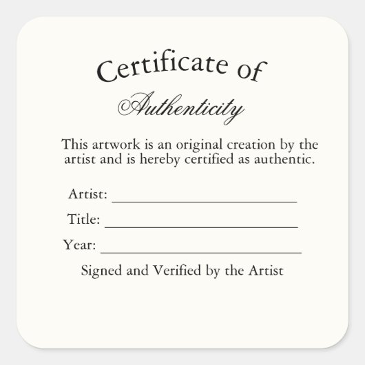 Luxury Certificate of Authenticity Sticker | Ivory (Voorkant)