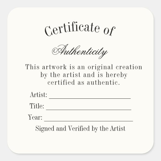 Luxury Certificate of Authenticity Sticker | Ivory (Voorkant)