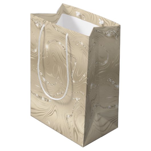 Luxury Champagne Background Beige Glitter Medium Cadeauzakje (Achterkant Gekanteld)
