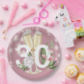 Luxury Champagne Floral 30th Birthday Papieren Bordje (Feest)
