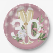 Luxury Champagne Floral 30th Birthday Papieren Bordje (Voorkant)