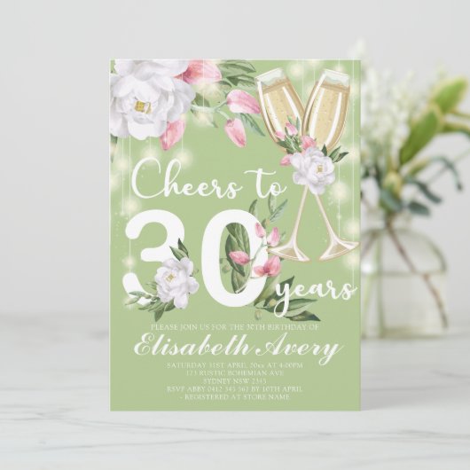 Luxury Champagne Floral 30th Birthday Party Kaart (Staand voorkant)