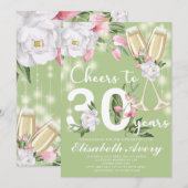 Luxury Champagne Floral 30th Birthday Party Kaart (Voorkant / Achterkant)