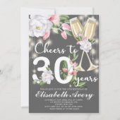 Luxury Champagne Floral Grey 30th Birthday Party Kaart (Voorkant)