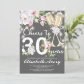 Luxury Champagne Floral Grey 30th Birthday Party Kaart (Staand voorkant)