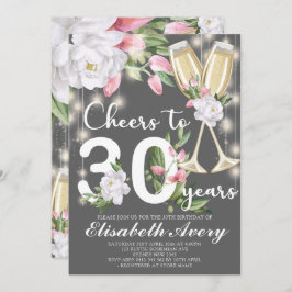 Luxury Champagne Floral Grey 30th Birthday Party Kaart